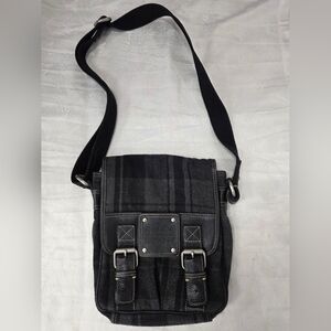 Vintage Fossil 54 Messenger Bag – Plaid Wool & Leather Crossbody